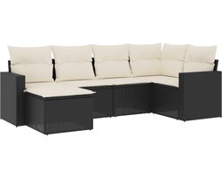 vidaXL - 6-delige - Loungeset - met - kussens - poly - rattan - zwart