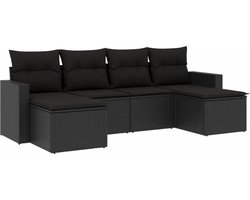 vidaXL - 6-delige - Loungeset - met - kussens - poly - rattan - zwart
