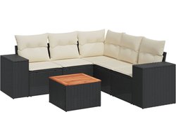 vidaXL - 6-delige - Loungeset - met - kussens - poly - rattan - zwart