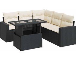 vidaXL - 6-delige - Loungeset - met - kussens - poly - rattan - zwart