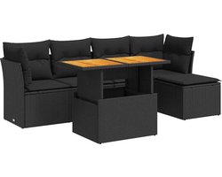 vidaXL - 6-delige - Loungeset - met - kussens - poly - rattan - zwart