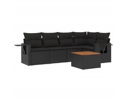 vidaXL 6-delige Loungeset met kussens poly rattan zwart - Loungeset - Loungesets - Tuinset - Tuinbank