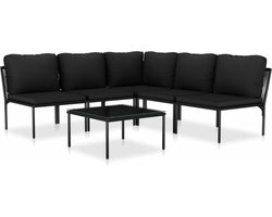 vidaXL - 6-delige - Loungeset - met - kussens - PVC - zwart