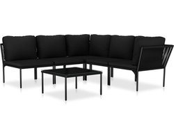 vidaXL - 6-delige - Loungeset - met - kussens - PVC - zwart