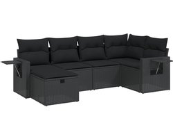 vidaXL 6-delige Loungeset met kussens zwart