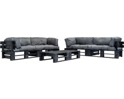 vidaXL - 6-delige - Loungeset - pallet - met - grijze - kussens - hout