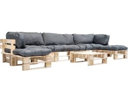 vidaXL - 6-delige - Loungeset - pallet - met - grijze - kussens - hout