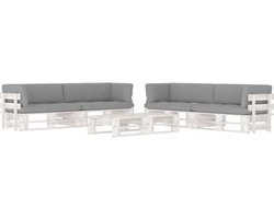 vidaXL - 6-delige - Loungeset - pallet - met - kussens - wit - geïmpregneerd - hout