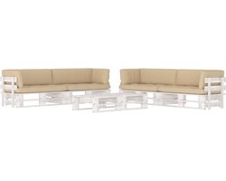 vidaXL - 6-delige - Loungeset - pallet - met - kussens - wit - geïmpregneerd - hout