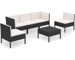 vidaXL 6-delige Loungeset - Poly Rattan - Zwart Tuinlounge - Loungestoel - Buitenkamer - Buitentijd - Garden Furniture