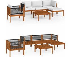 vidaXL - 6-delige - tuinloungeset - met - kussens - crèmekleurig - acaciahout - en - touw
