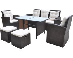 vidaXL - 6-delige - Tuinset - met - kussens - poly - rattan - bruin