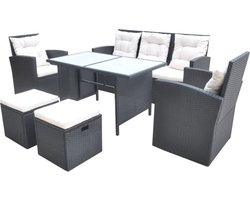 vidaXL - 6-delige - Tuinset - met - kussens - poly - rattan - zwart