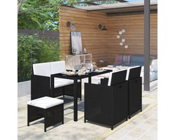 vidaXL - 6-delige - Tuinset - met - kussens - poly - rattan - zwart