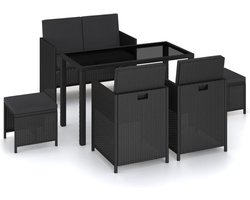 vidaXL - 6-delige - Tuinset - met - kussens - poly - rattan - zwart