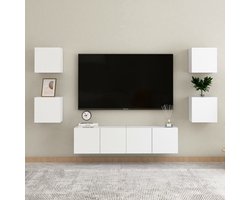 vidaXL 6-delige tv-meubelset hout wit Tv Kast - Wandmontage - Televisiescherm - Salontafel - Livingroom Furniture