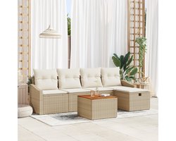 vidaXL - 6-delige - zetelset - voor - in - de - tuin - met - kussens - - - beige - poly - rattan