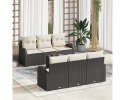 vidaXL - 7-delig - Sofa - Set - voor - in - de - Tuin - met - Kussens - - - Zwart - Poly - Rattan