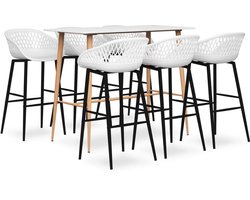 vidaXL 7-delige Barset - Wit - Inclusief 6 Barkrukken Bar Set - Bartafel - Eetkamerstoel - Lounge Meubilair - Witte Keuken