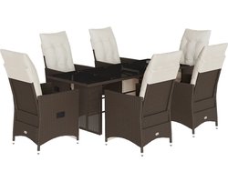 vidaXL - 7-delige - Bistroset - met - kussens - poly - rattan - bruin