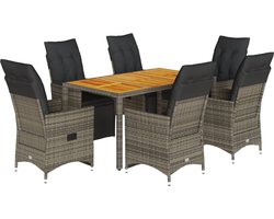vidaXL - 7-delige - Bistroset - met - kussens - poly - rattan - grijs