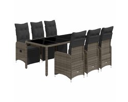 vidaXL 7-delige Bistroset met kussens poly rattan grijs - Bistroset - Bistrosets - Loungeset - Tuinset