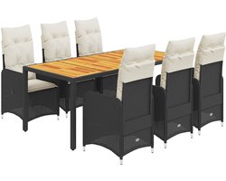 vidaXL - 7-delige - Bistroset - met - kussens - poly - rattan - zwart