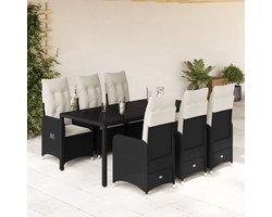 vidaXL 7-delige Bistroset met kussens - Zwart Tuinmeubel - Bistroset - Buitentafel - Lounge Set - Poly Rattan - Garden Furniture - Outdoor Dining Set - Adjustable Chairs