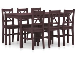 vidaXL 7-delige Eethoek Grenenhout Donkerbruin Eetkamerstoel - Eethoek - Salontafel - Dining Chair - Wooden Furniture