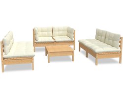 vidaXL 7-delige Loungeset met Crèmekleurige Kussens Loungeset - Tuinset - Houten Lounge - Buitendecoratie - Garden Furniture