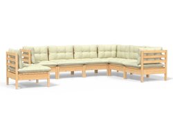 vidaXL 7-delige Loungeset met crèmekleurige kussens massief grenenhout - Loungeset - Loungesets - Lounge Set - Lounge Sets