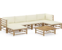 vidaXL - 7-delige - Loungeset - met - crèmewitte - kussens - bamboe