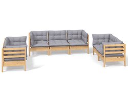vidaXL - 7-delige - Loungeset - met - grijze - kussens - grenenhout