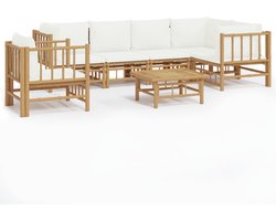 vidaXL - 7-delige - Loungeset - met - kussens - bamboe - crèmewit