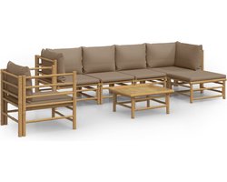 vidaXL - 7-delige - Loungeset - met - kussens - bamboe - taupe