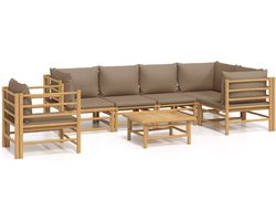 vidaXL - 7-delige - Loungeset - met - kussens - bamboe - taupe