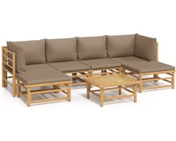 vidaXL - 7-delige - Loungeset - met - kussens - bamboe - taupe