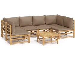 vidaXL - 7-delige - Loungeset - met - kussens - bamboe - taupe