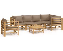 vidaXL - 7-delige - Loungeset - met - kussens - bamboe - taupe