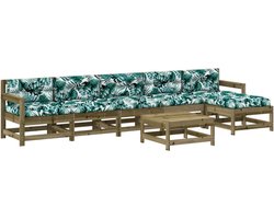 vidaXL - 7-delige - Loungeset - met - kussens - geïmpregneerd - grenenhout