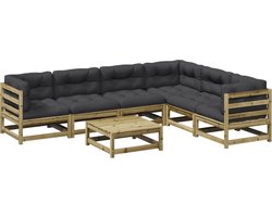vidaXL - 7-delige - Loungeset - met - kussens - geïmpregneerd - grenenhout