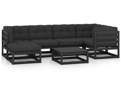vidaXL 7-delige Loungeset met Kussens - Grenenhout Tuin Lounge Set - Grenenhout Loungeset - Zwarte Loungeset - Loungebank - Outdoor Furniture