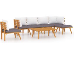 vidaXL - 7-delige - Loungeset - met - kussens - massief - acaciahout