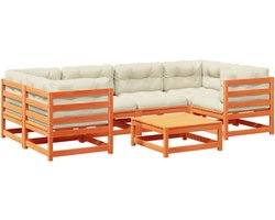 vidaXL - 7-delige - Loungeset - met - kussens - massief - grenenhout - wasbruin