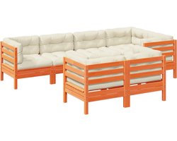 vidaXL - 7-delige - Loungeset - met - kussens - massief - grenenhout - wasbruin
