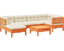 vidaXL - 7-delige - Loungeset - met - kussens - massief - grenenhout - wasbruin