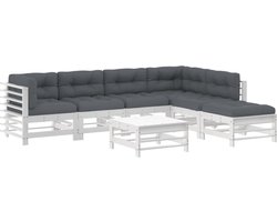 vidaXL - 7-delige - Loungeset - met - kussens - massief - hout - wit