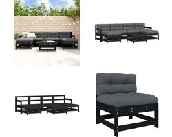 vidaXL - 7-delige - Loungeset - met - kussens - massief - hout - zwart