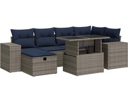 vidaXL - 7-delige - Loungeset - met - kussens - poly - rattan - acacia - bruin