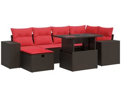 vidaXL - 7-delige - Loungeset - met - kussens - poly - rattan - acacia - zwart
